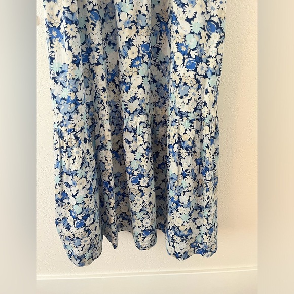 GAP Ruffle Neck Midi Dress Blue Floral Smocked Small Shirred Ruffle - Picture 13 of 14